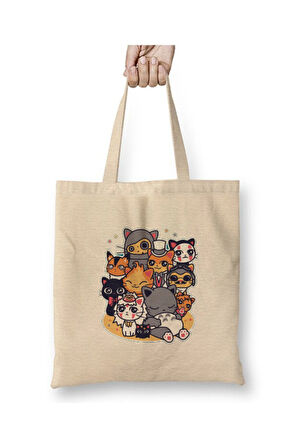 Spirited Away Cats Totoro Hayao Miyazaki Kediler Beyaz Bez Çanta Uzun Saplı Alışveriş Çantası