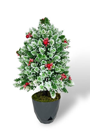 Yapay Çiçek Yılbaşı Çam Ağacı Kokinalı Karlı Kayın Siyah Saksılı