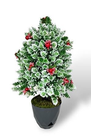 Yapay Çiçek Yılbaşı Çam Ağacı Kokinalı Karlı Kayın Siyah Saksılı