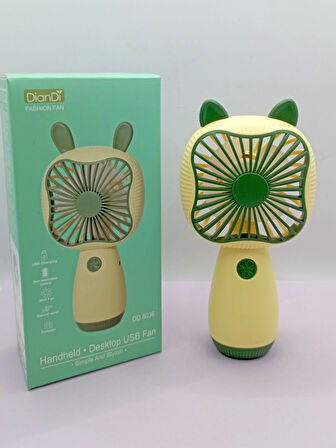 Mini Fan Kedi Model Fan Şarj Edilebilir El Fanı Vantilatör - Yeşil