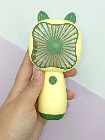 Mini Fan Kedi Model Fan Şarj Edilebilir El Fanı Vantilatör - Yeşil