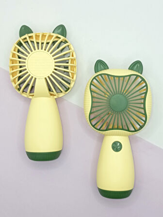 Mini Fan Kedi Model Fan Şarj Edilebilir El Fanı Vantilatör - Yeşil