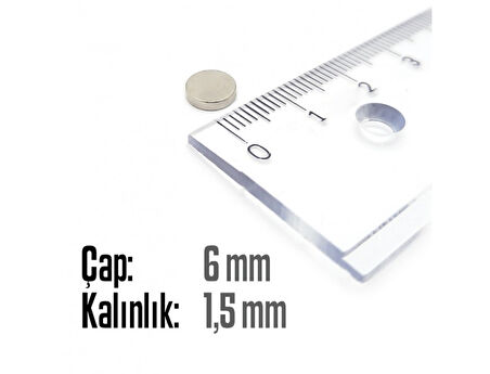 Neodyum Mıknatıs Silindir Çap 6mm , Kalınlık 1.5mm   ( 10 Adet)