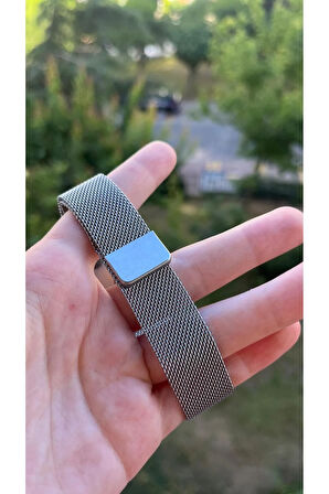 Unisex Gümüş Mıknatıslı Hasır Kordon Dokunmatik Kol Saati Yuvarlak Çerçeveli