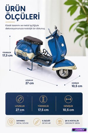 Dekoratif Metal Scooter Biblo Nostaljik Vintage Ev Ofis Masa Dekoru El Yapımı 1404A-6492