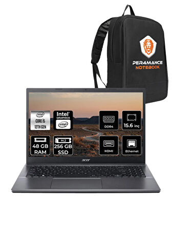 Acer Extensa 15 EX215-55 i5-1235U 48GB RAM 256GB SSD 15.6'' FHD FDOS Dizüstü Bilgisayar & PER4 ÇANTA