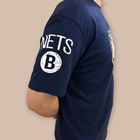 Erkek  Oversize Nets Baskılı Pamuklu T-Shirt