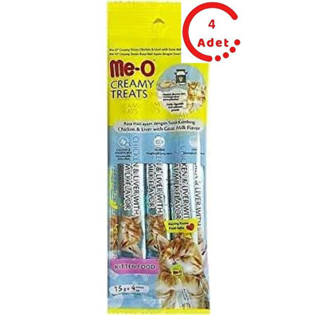 Me-O Creamy Treats Kitten Tavuklu Cigerli ve Keçi Sütlü Yavru Kedi Ödülü  4x15gr x 4 Adet 