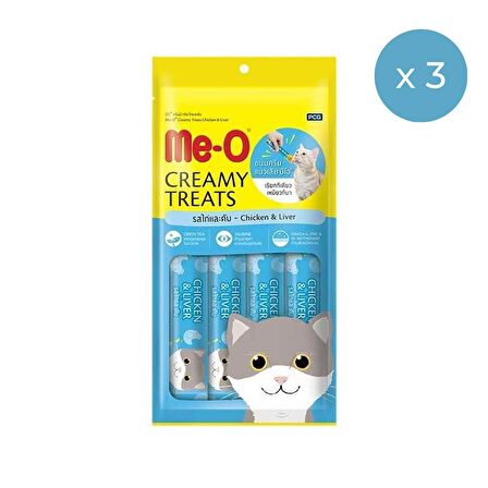 Me-O Creamy Treats Tavuklu ve Ciğerli Krem Kedi Ödül Maması 4 x 15 g 3'lü Paket