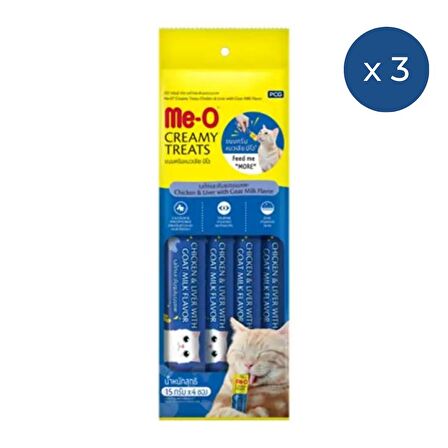 Me-O Creamy Treats Tavuk, Ciğer ve Keçi Sütlü Krem Kedi Ödül Maması 4 x 15 g 3'lü Paket
