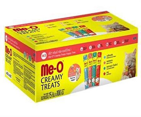 Me-O Creamy Happy Time 15 Gr 100 lü (25 Tavuklu   25 Somonlu   25 yengeç   25 Ton Balıklı )