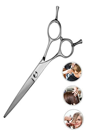 Sağ ve Sol El Kullanımına Uygun Çelik Saç Kesim Makası Düz Kuyruklu Mat Çelik 6 İnç 17cm DH504B