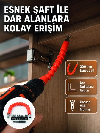 12 Parça Esnek Bits Uç Seti 300 Mm Esnek Şaftlı Tornavida Uç Seti