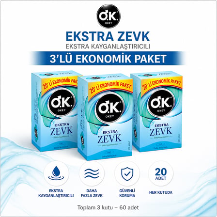 Okey Ekstra Zevk Prezervatif 60 Adet Ultra İnce Kayganlaştırıcılı 52 mm