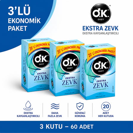 Okey Ekstra Zevk Prezervatif 60 Adet Ultra İnce Kayganlaştırıcılı 52 mm