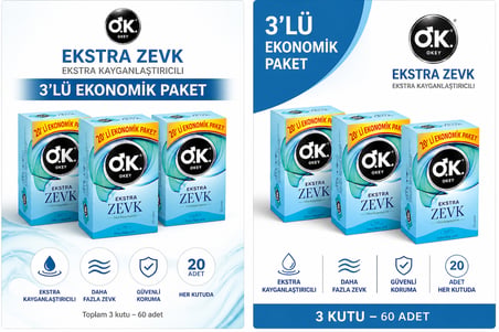 Okey Ekstra Zevk Prezervatif 60 Adet Ultra İnce Kayganlaştırıcılı 52 mm