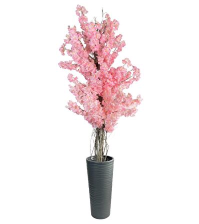 Yapay Ağaç Pembe Sakura Bahardalı Ağacı Siyah Uzun Kumsal Vazoda 200cm