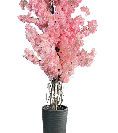Yapay Ağaç Pembe Sakura Bahardalı Ağacı Siyah Uzun Kumsal Vazoda 200cm