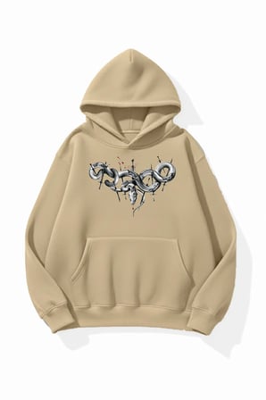 Unisex Yumuşak Dokulu Tribal Yılan Baskılı Tasarım Oversize 3 İplik Hoodie Sweatshirt