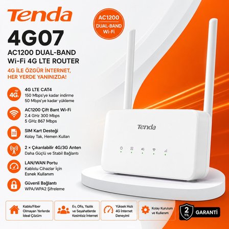 TENDA 4G07 AC1200 DUAL-BAND Wİ-Fİ 4G LTE ROUTER