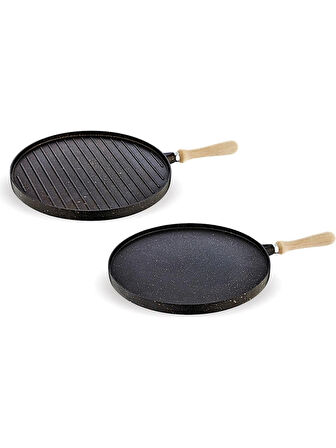 36 CM Çift Taraflı Granit Döküm Gözleme Bazlama Izgara Gril Tava