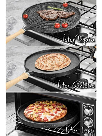 36 CM Çift Taraflı Granit Döküm Gözleme Bazlama Izgara Gril Tava