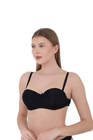 Kadın Balenli Dolgulu Sütyen - Şeffaf Sırt Askısı ile Push-Up Etkisi B CUP