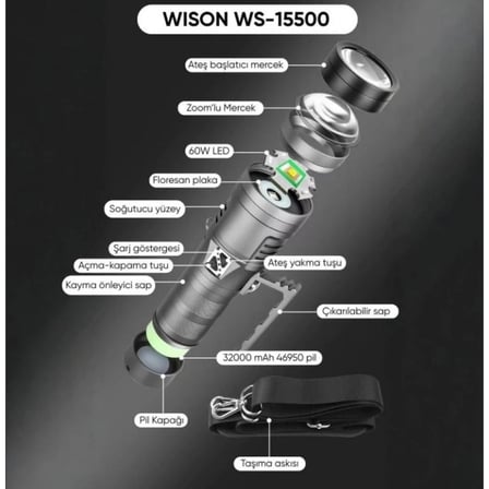 wison Ws-15500 13 BİN LÜMEN EL FENERİ Profesyonel el feneri