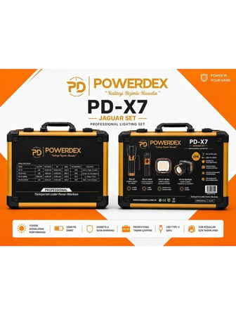 Powerdex Pd-x7 Jaguar Set Profesyonel Çok Amaçlı Karanlığa Meydan Okuyan Fener 15.000 Lümen Yeni 