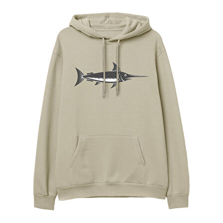 Fish  Baskılı Krem Hoodie