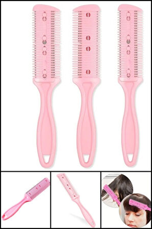 3 Adet Pembe Jiletli Tarak Usturalı Saç Tarağı İzli Saç Kesim Jilet Dahil