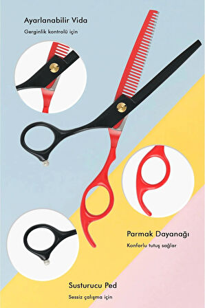 Red Dragon Deri Çantalı Profesyonel 2li Makas Seti Özel Çantalı Taraklı