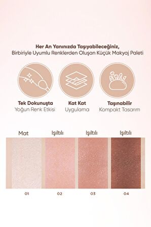 Yoğun Pigmentli Mat ve Işıltılı Tonlar Barındıran 4'lü Far Paleti Day Vibe Palette (#4 Prima Pink)