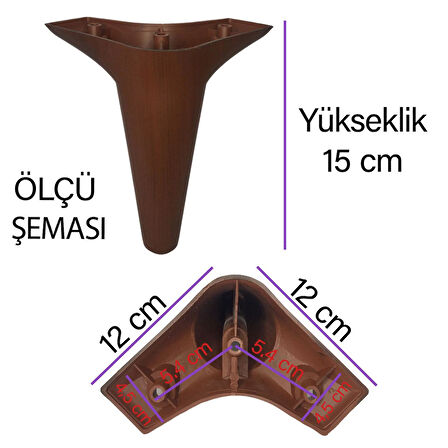 4 Adet Zelve 15 cm Ceviz Ahşap Desenli Lüx Mobilya Kanepe Sehpa Ünite Koltuk Ayağı Baza Ayak 