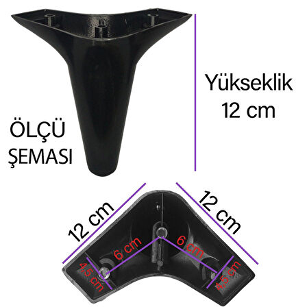 Zelve 12 cm Siyah Lüx Mobilya Kanepe Sehpa Ünite Koltuk Ayağı Baza Ayak 