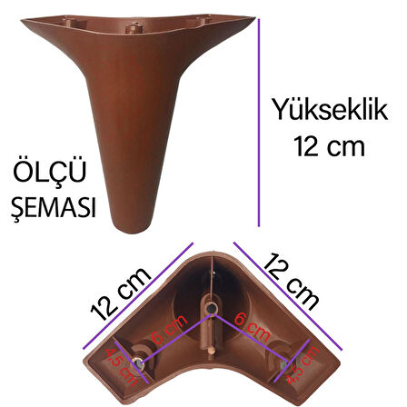 Zelve 12 cm Kahverengi Lüx Mobilya Kanepe Sehpa Ünite Koltuk Ayağı Baza Ayak 