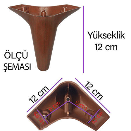 8 Adet Zelve 12 cm Ceviz Ahşap Desenli Lüx Mobilya Kanepe Sehpa Ünite Koltuk Ayağı Baza Ayak 