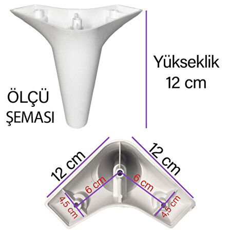 4 Adet Zelve 12 cm Beyaz Lüx Mobilya Kanepe Sehpa Ünite Koltuk Ayağı Baza Ayak 