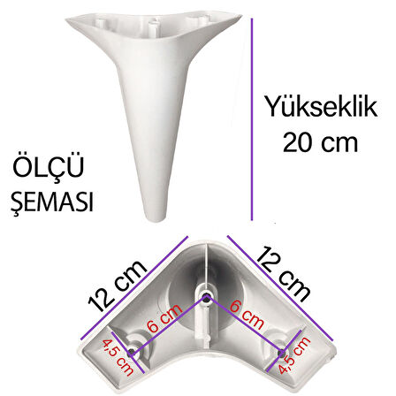 Zelve 20 cm Beyaz Lüx Mobilya Kanepe Sehpa Ünite Koltuk Ayağı Baza Ayak 