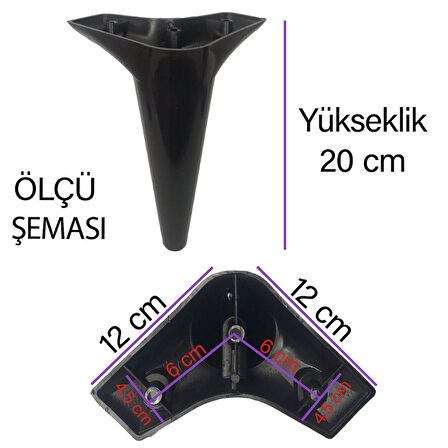 Zelve 20 cm Siyah Lüx Mobilya Kanepe Sehpa Ünite Koltuk Ayağı Baza Ayak 