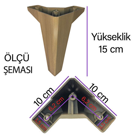 Serdivan 15 cm Açık Ceviz Lüx Mobilya Kanepe Sehpa Ünite Koltuk Ayağı Baza Ayak 