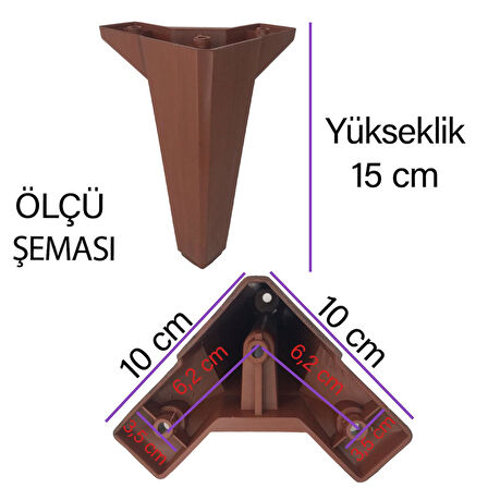 4 Adet Serdivan 15 cm Ceviz Ahşap Desenli Lüx Mobilya Kanepe Sehpa Ünite Koltuk Ayağı Baza Ayak 