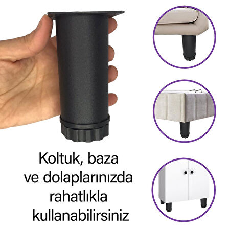 2 Adet Metal Ayarlanabilir 10 cm Siyah Destek Ayağı Mobilya Kanepe Baza Koltuk Dolap Sehpa TV Ünitesi Ayağı