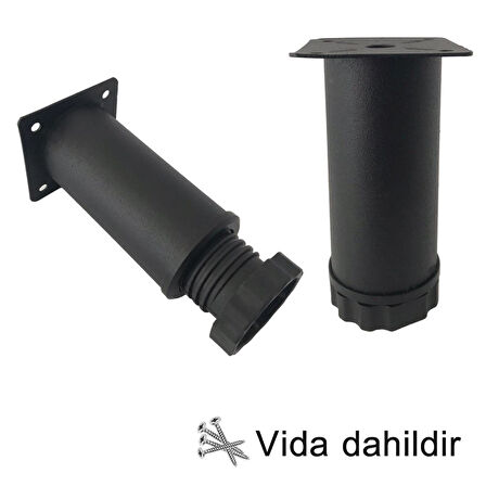 2 Adet Metal Ayarlanabilir 10 cm Siyah Destek Ayağı Mobilya Kanepe Baza Koltuk Dolap Sehpa TV Ünitesi Ayağı