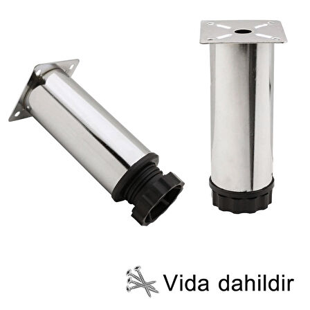 8 Adet Metal Ayarlanabilir 10 cm Krom Destek Ayağı Mobilya Kanepe Baza Koltuk Dolap Sehpa TV Ünitesi Ayağı