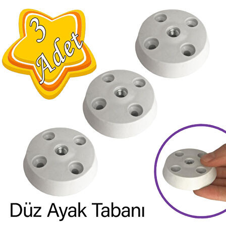 3 Adet Düz Ayak Tabanı Beyaz Mobilya Masa Sehpa Ayağı Bağlantı Aparatı Plastik
