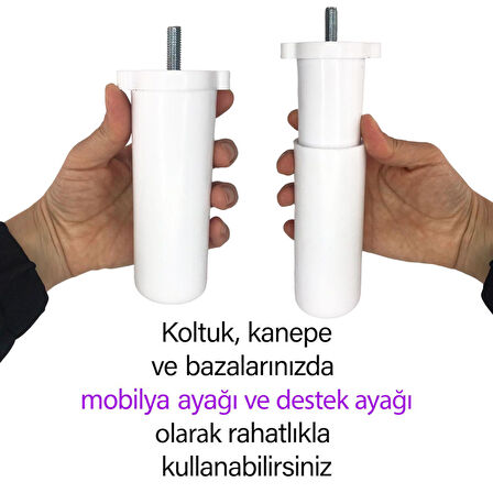 Ayarlı Destek Ayağı 13 x 19 cm Beyaz Gizli Ayak M8 Civatalı İncediş Mobilya Kanepe Baza Koltuk Dolap