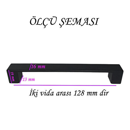 8 Adet Bihter Düz Kulp 128 mm Siyah Mutfak Kulpu Çekmece Dolap Kapak Kulbu Metal  Mobilya Dolabı Kulpları 