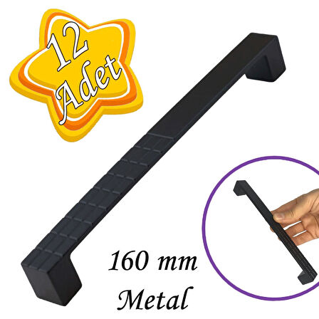 12 Adet Bihter Desenli Kulp 160 mm Siyah Mutfak Kulpu Çekmece Dolap Kapak Kulbu Metal  Mobilya Dolabı