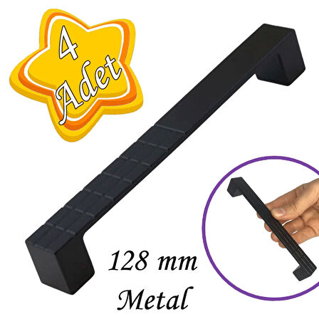 4 Adet Bihter Desenli Kulp 128 mm Siyah Mutfak Kulpu Çekmece Dolap Kapak Kulbu Metal  Mobilya Dolabı